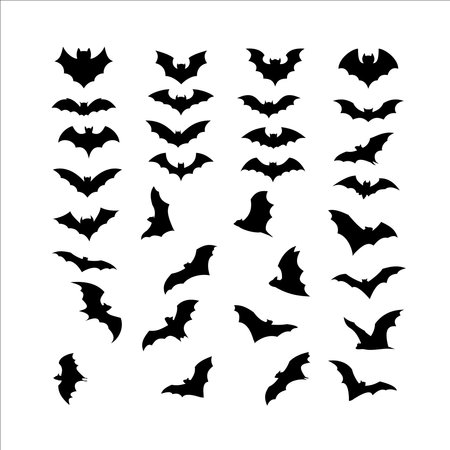 Bats icons set silhouette black vectorのイラスト素材