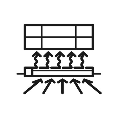 Baseboard floor heater home icon with air flow symbol.のイラスト素材