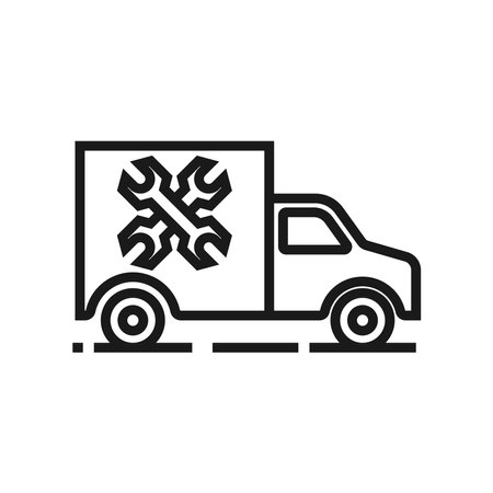 Onsite service car icon with wrench van truck symbol.のイラスト素材