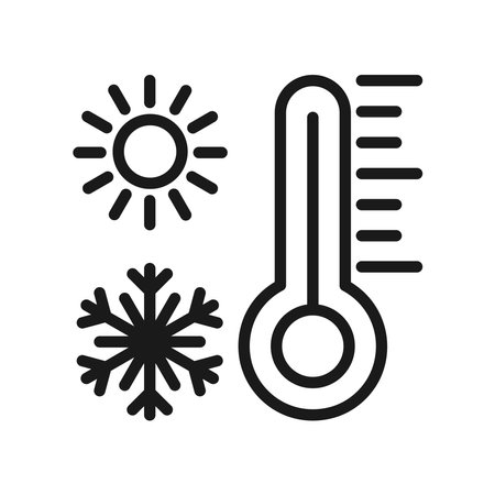 Thermometer icon with cold and hot symbol. Room temperature gauge Illustration.のイラスト素材