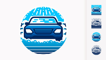 Car Wash Service Logo Design. Auto Cleaning Monogram Blue Templateのイラスト素材