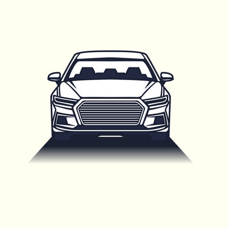 This flat color automotive car  template features a modern vector design. Perfect for transportation businesses, showrooms, workshops, and rental companies. Ideal for automotive brand identity.のイラスト素材