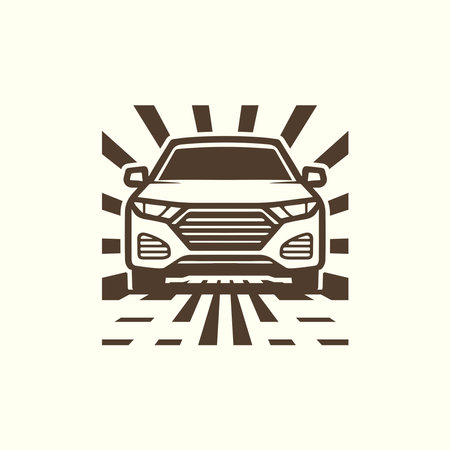 This flat color automotive car  template features a modern vector design. Perfect for transportation businesses, showrooms, workshops, and rental companies. Ideal for automotive brand identity.のイラスト素材