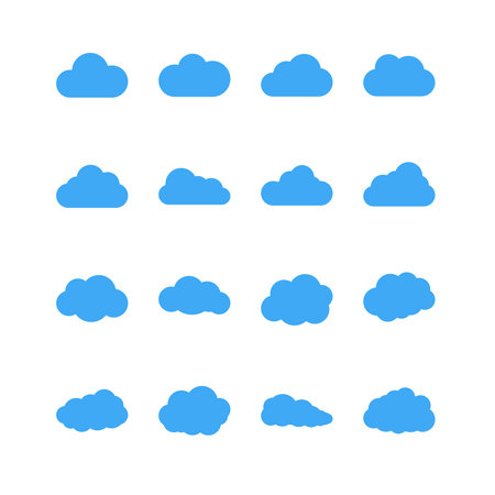 Meta-Description: Discover our Clouds Weather Icon Set featuring simple cloud shapes in a vector illustration. Perfect for designs, forecasts, and meteorology projects, these icons are versatile and elegantly crafted for a variety of uses.のイラスト素材