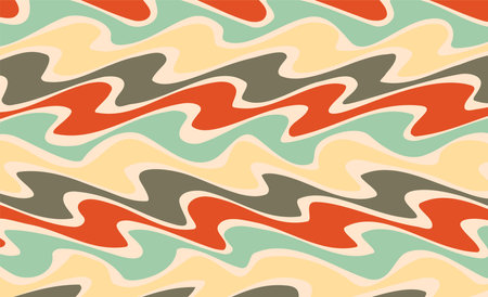 This retro wavy background features abstract, colorful patterns with a 70s vibe. Perfect for posters, wallpapers, and covers, it combines psychedelic swirls and geometric curves for a groovy, modern look.のイラスト素材