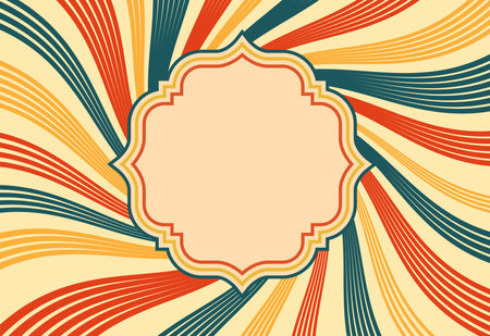 This retro background features a psychedelic spiral with swirling sunbursts and geometric patterns. Ideal for posters and wallpapers, it combines vibrant colors and hypnotic effects for a dynamic, modern look.のイラスト素材