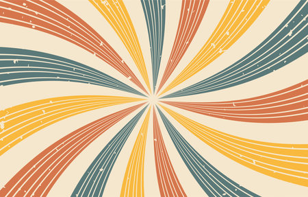 This retro spiral vector background features vintage sunburst rays and abstract patterns. Ideal for posters, banners, and wallpapers, it adds a bright, groovy, and psychedelic touch.のイラスト素材