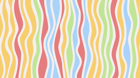 Seamless Vertical Wave Striped Pattern with Tropical Color. Abstract Curved Lines Background.のイラスト素材