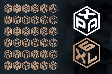 Cubic Letter set. Geometric Hexagon Font. Isometric Alphabet Collection.のイラスト素材