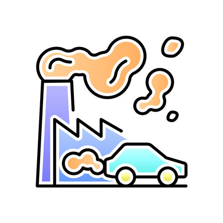 Air pollution ecology icon. Illustration of smoke from Factory Chimneys and vehicles. Environmental contamination sign symbol.のイラスト素材
