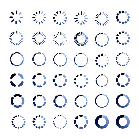 Loading, progress or buffering spinning icons, black and whiteのイラスト素材