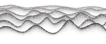 Abstract wavy mountain landscape with grain noise and halftone texture. Monochrome vector art with grunge effects, perfect for modern designs.のイラスト素材