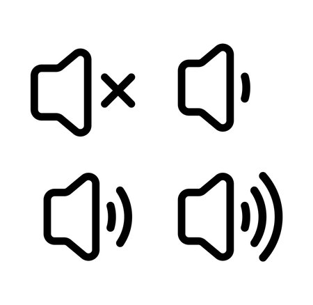 Minimalist speaker icon set featuring sound symbols mute unmute signs and loudspeaker Clean vector illustration for apps websites and digital projects Simple scalable audio control designのイラスト素材