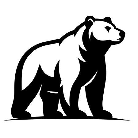 Black Silhouette Grizzly Icon Bear Mascot Emblem Designのイラスト素材
