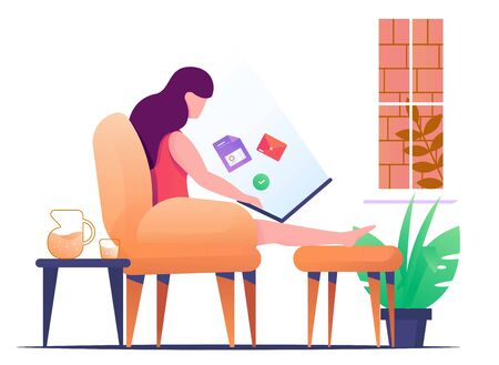 woman work on home illustrationのイラスト素材