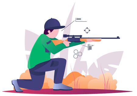 sniper hunting on forest flat illustrationのイラスト素材