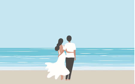 Loving couple on beach in summerのイラスト素材