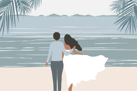 Loving couple on beach in summerのイラスト素材