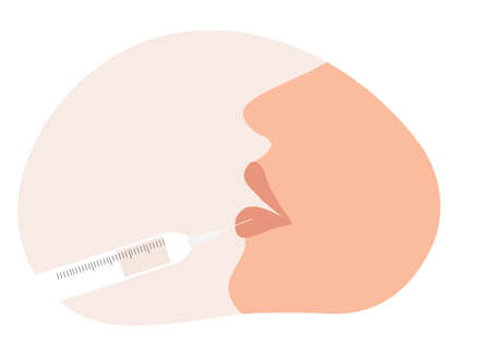 Filler injection concept. Serum syringe injects filler to lip of woman vector illustration. Plastic, aesthetic cosmetology beauty treatment conceptのイラスト素材