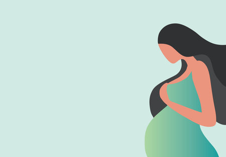 Beautiful young pregnant woman vector illustration. Pregnancy and motherhood woman conceptのイラスト素材