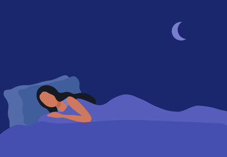 Happy woman sleeping well on bed vector illustrationのイラスト素材