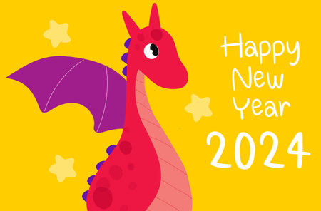 Happy new year 2024, year of dragon vector illustrationのイラスト素材