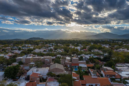 City at the foot of mountainsの写真素材