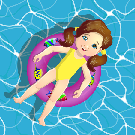 Girl swims in the pool, vector illustrationのイラスト素材