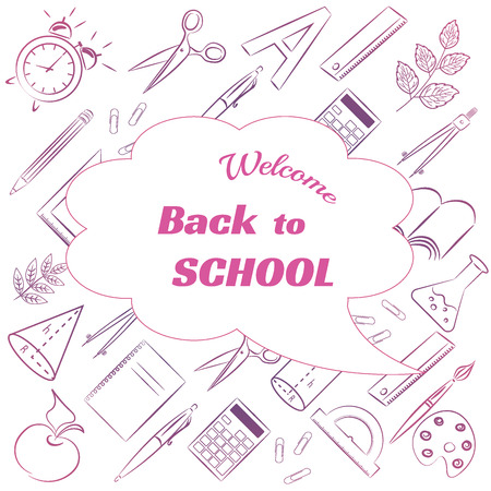 Back to school poster design with line icons template background. Vector illustration.のイラスト素材