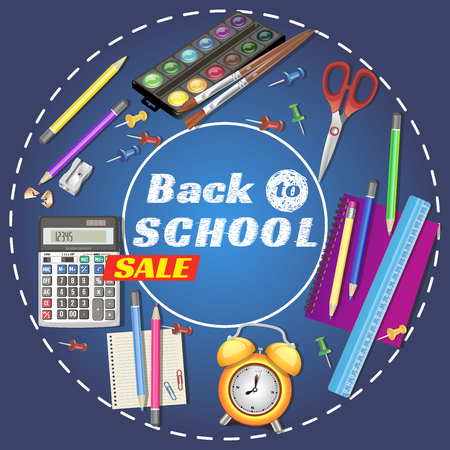 back to school. banner. Templates with supplies tools. Place for your text.のイラスト素材