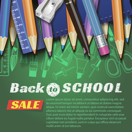 back to school. banner. Templates with supplies tools. Place for your text. Place for your text. Layered realistic vector.のイラスト素材