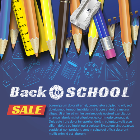 Back to school. banner. Templates with supplies tools. Place for your text. Place for your text. Layered realistic vector.のイラスト素材