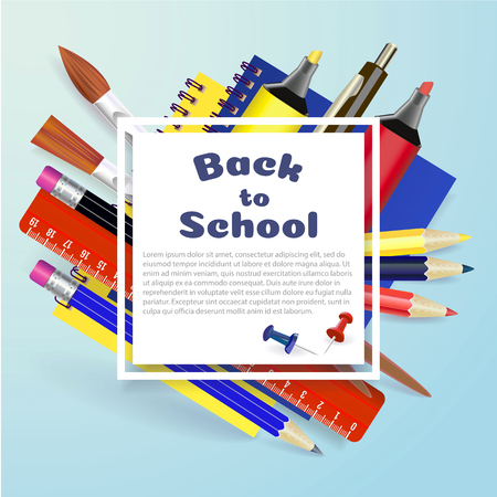 back to school. banner. Templates with supplies tools. Place for your text. Place for your text. Layered realistic vector.のイラスト素材