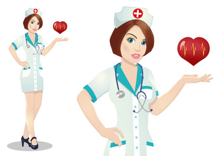 a nurse is holding a medical logo, a symbol.in a white background.のイラスト素材