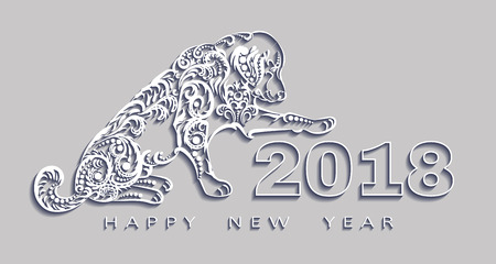 happy new year 2018, the year of the dog.Vector white paper. Design elements for holiday cards.の写真素材