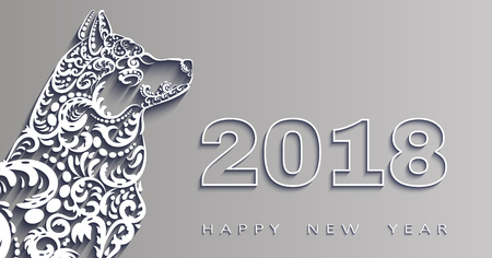 Happy New Year 2018, the year of the dog. Design elements for holiday cards.のイラスト素材