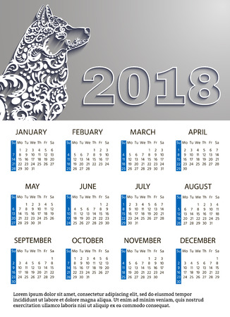 Calendar New Year 2018, year of the dog.のイラスト素材