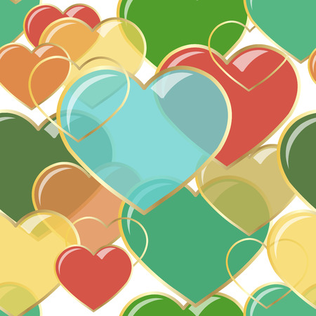 Vector illustration Seamless hearts of gems in gold frame. Background romantic design. for greeting cards and invitations to a wedding, birthday, Valentines Day, mothers day.のイラスト素材