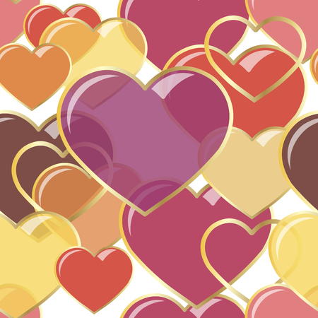 vector illustration Seamless hearts of gems in gold frame. Background romantic design. for greeting cards and invitations to a wedding, birthday, Valentines Day, mothers dayのイラスト素材