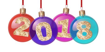 2018 New Year's spheres with golden text. Christmas ball. design element. isolated against white background. vector design for banners, posters, leaflets, calendar, postcards.のイラスト素材