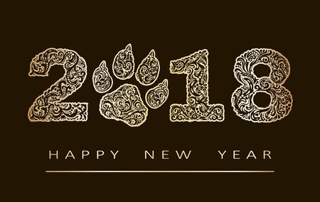 New year card with number 2018 year patterned with gold zen tangled shapes, and text Happy New Year. illustration eps 10の写真素材