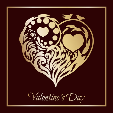 Valentines day card. Floral heart.beautiful silhouette of the heart of lace flowers, tendrils and leaves.Vector illustrationのイラスト素材