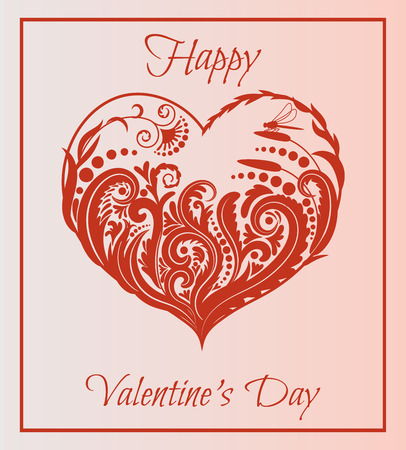 Valentines day card. Floral heart.beautiful silhouette of the heart of lace flowers, tendrils and leaves.Vector illustrationの写真素材