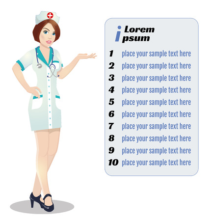Nurse on presentation. Nurse with clipboard giving medical presentation.の写真素材