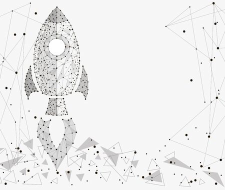 Rocket startup, concept of success.isolated from low poly wire frame on white background. abstract polygonal image mash line and point.の写真素材