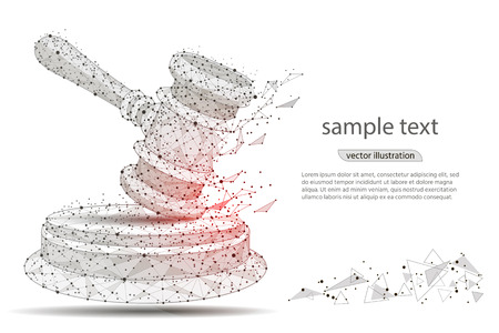 Gavel. abstract hammer design of a judge, in the form of lines and dots on a white background with space for text. isolated from low poly wire frame, polygonal image. vector illustration.のイラスト素材