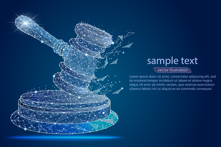hammer of the judge, abstract design in the form of outer space and constellations. isolated from low poly wire frame, polygonal image.のイラスト素材