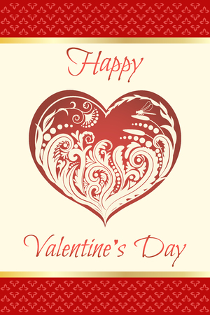Valentines day card. Floral heart.beautiful silhouette of the heart of lace flowers, tendrils and leaves. illustrationの写真素材