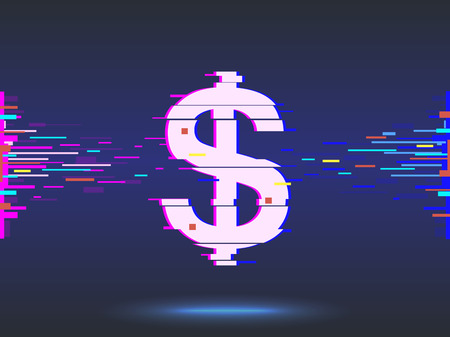 Dollar icon glitch design. Neon icon in abstract background.のイラスト素材