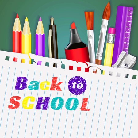 back to school. banner design. Templates with supplies tools. Place for your text. Place for your text. Layered realistic illustration.の写真素材